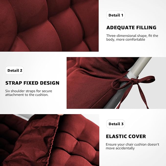 Patio Lounge Chair Cushion, Waterproof Zero Gravity Chair Cushions with Ties, 66x21x4 Inches Chaise Lounge Chair Cushion for Outdoor Indoor Furniture, Red (Only Cushion)