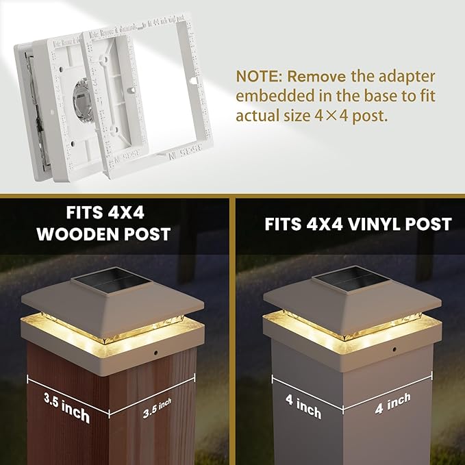 Solar Post Cap Lights Outdoor 8pack, White Waterproof Solar Powered Deck Fence Lights Fit 4x4 Wood/Vinyl Posts, Bright Warm White Solar Fence Cap Decorate Deck, Patio, Porch, Fence