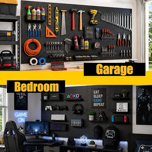 WallPeg Pegboard Panels Garage Organization - 12 ea (24"x16") Black Peg Board Panel Set - (PB-1-B) Tool Organizer, Crafts, Shop, Home, Office, Wall Storage Kit