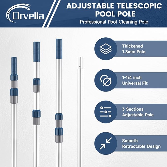 Pool Pole, 16FT Telescopic Pool Cleaning Pole, Professional Aluminum Swimming Pool Poles, 1-1/4" Universal Connector for Skimmer Net, Brush & Vacuum Head