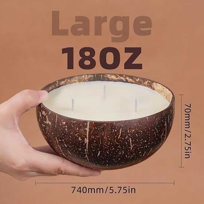 Viyffo Fresh Linen Scented Candle, Large 18oz 3 Wick Non Toxic Soy Candles, Natural Coconut Shell Candles for Home, Clean & Fresh Aromatherapy for Relaxation & Spring Décor, Gift for Women & Men