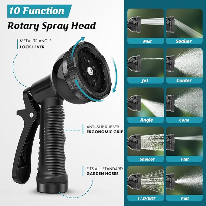 Itsonestep Garden Hose 50ft, 3/4" GHT Non-Expanding Water Hose Lightweight, Flexible Garden Hose with 10 Function Nozzle, Kink-Free, Sturdy, High-Pressure, Abrasion Resistant Hoses for Yard, Garden