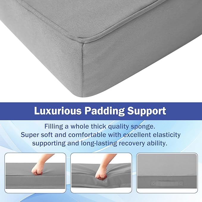 IASEAHK Patio Chair Cushions, 19" x 19" x 3" Outdoor Chair Cushions Set of 4, Waterproof Outdoor Cushions for Patio Furniture, Outdoors Seat Cushions with Handle and Ties, Light Grey