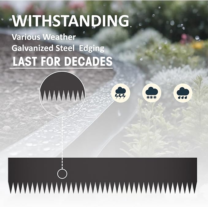 20ft. 6-Pack Galvanized Metal Edging for Landscaping - 40" L x 8" H Metal Landscape Edging with 6 Stakes, Hammer-in Steel Garden Border for Flower beds, Lawn & Yard (Black)