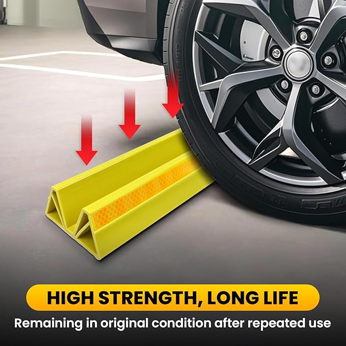 HOXWELL 2 Pcs 18'' Parking Car Wheel Stopper for Garage with 2 Installation Methods, Heavy Duty Tire Stops with Reflective Tapes, Car Parking Aids for Garage, Yellow
