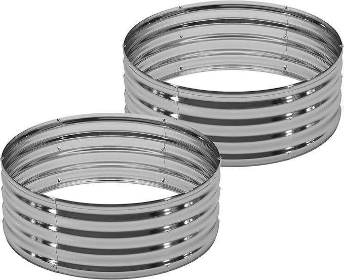 DIIYIV 2PCS 2x2x1FT Galvanized Raised Garden Bed Kit,Vegetable Boxes-Round Metal Flower Box,Large Planter Raised Beds Outdoor Garden for Planting,Fruit,Herb-Silver
