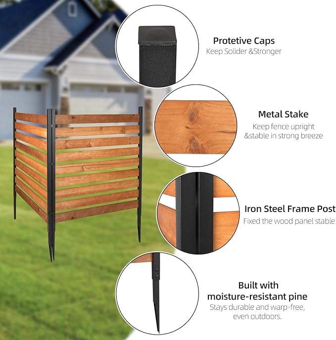 Kryonix 42" H x 38" W No Dig Privacy Fence,2 Panels Pine Wood Outdoor Privacy Screen for Pool Equipment Enclosure,Patio Fence, Air Conditioner Fence,Trash Can Fence