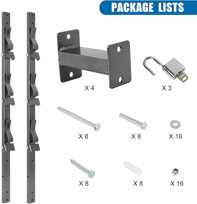 Trimmer Rack, 3 Place Heavy Duty Weedeater Rack for Walls, Open and Enclosed Trailers with Locks, Black Steel