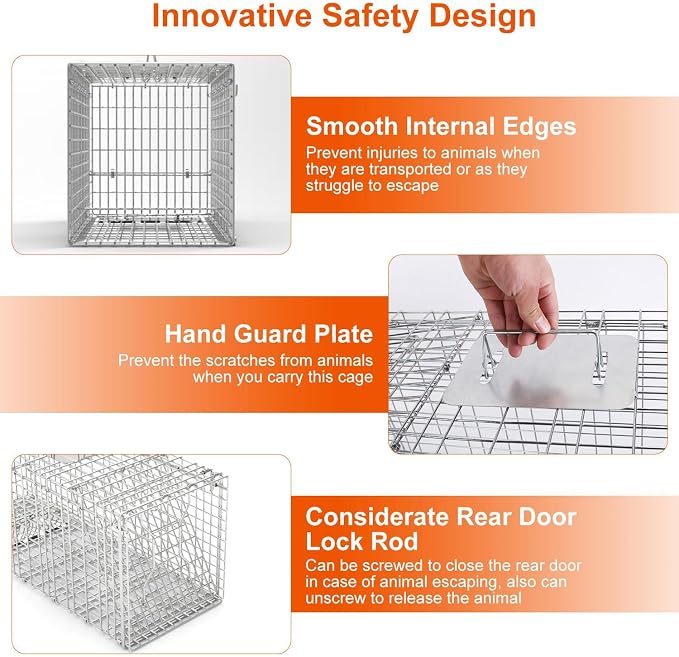 TeqHome Large Live Animal Trap Cage, 31"x11"x12" Live Animal Cage Trap Humane Raccoon Traps Catch Release, Collapsible One-Door Animal Catcher Cage for Cats Opossums Groundhogs Skunks Squirrel Rodent
