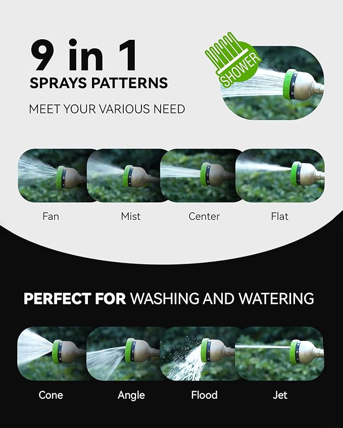 RAINPOINT Watering Wand, 16 Inch Metal Garden Hose Wand with 100% Metal Thumb Control Spray Nozzles for Garden Hose High Pressure, 10 Patterns