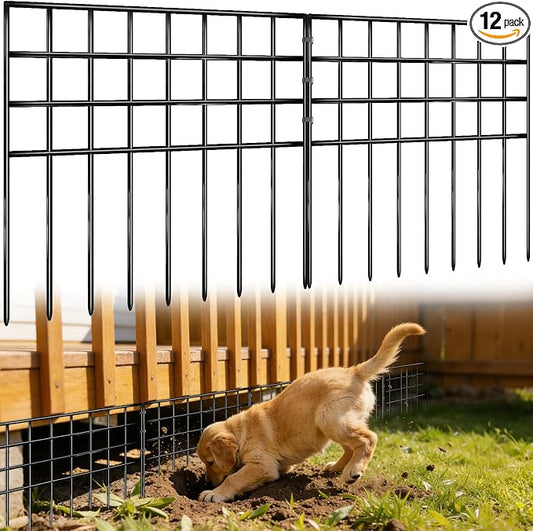 17ft(L) x 13in(H) Garden Fence Animal Barrier, 12 Panels No Dig Fence Panels for Dog Rabbit, Rustproof Metal Dig Defence Fencing Bottom Barrier, Anti Digging Garden Edging Border for Outdoor, Yard