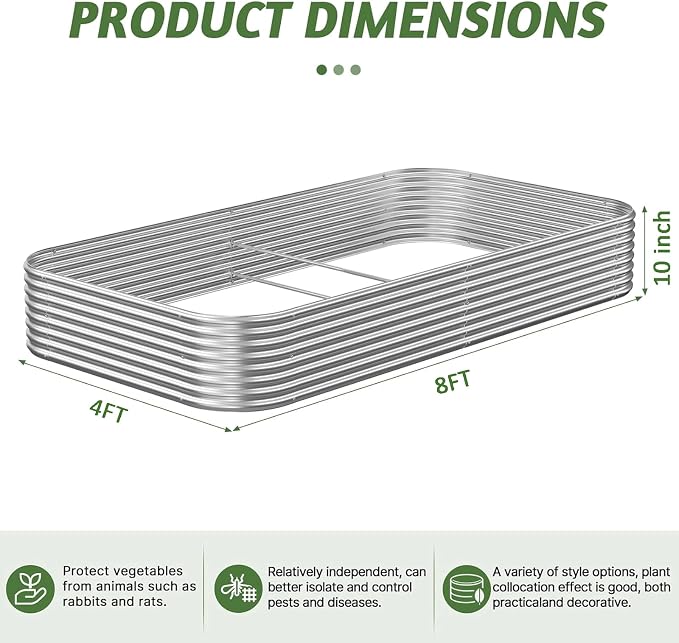 3 Pack 8x4FT Corrugated Galvanized Steel Raised Garden Bed Outdoor, Metal Above Ground Garden Bed for Vegetables and Flowers, Raised Beds for Gardening