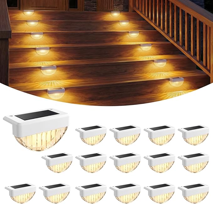 VOLISUN 16 Pack Solar Deck Lights Outdoor, Warm White LED Solar Step Lights for Outside, Waterproof Fence Light for Patio, Deck, Stairs, Yard, Pool and Porch (White)