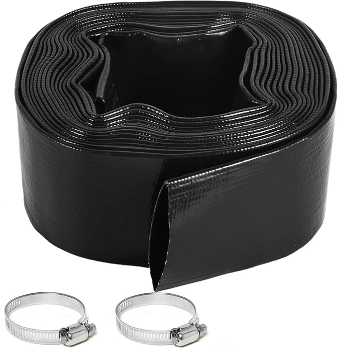 2 inches x 25 FT Heavy-Duty PVC Swimming Pool Backwash Hose 25 feet, Reinforced Discharge Hose with Clamp for Swimming Pools, Black
