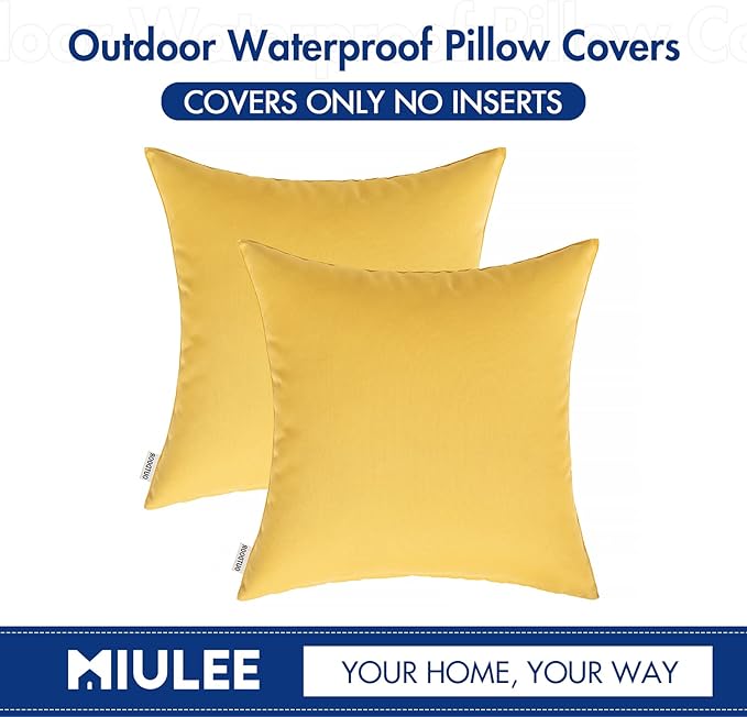 MIULEE Pack of 2 Decorative Outdoor Waterproof Pillow Covers Square Garden Cushion Sham Throw Pillowcase Shell for Patio Tent Couch 24x24 Inch Yellow