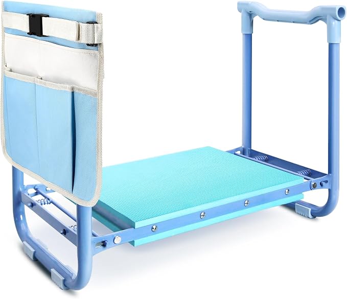 Garden Kneeler and Seat Heavy Duty, Foldable Gardening Stool Bench with Widened Thick Soft Kneeling Pad and Tool Pouches - 2-in-1 Portable Kneeling Device for Seniors (Blue)