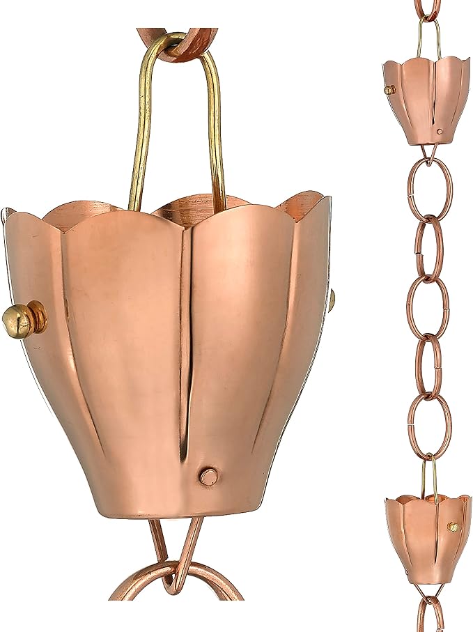 Good Directions 491P-8 Crocus Rain Chain 8-1/2 Feet Long, Large Cups, 100% Pure Copper
