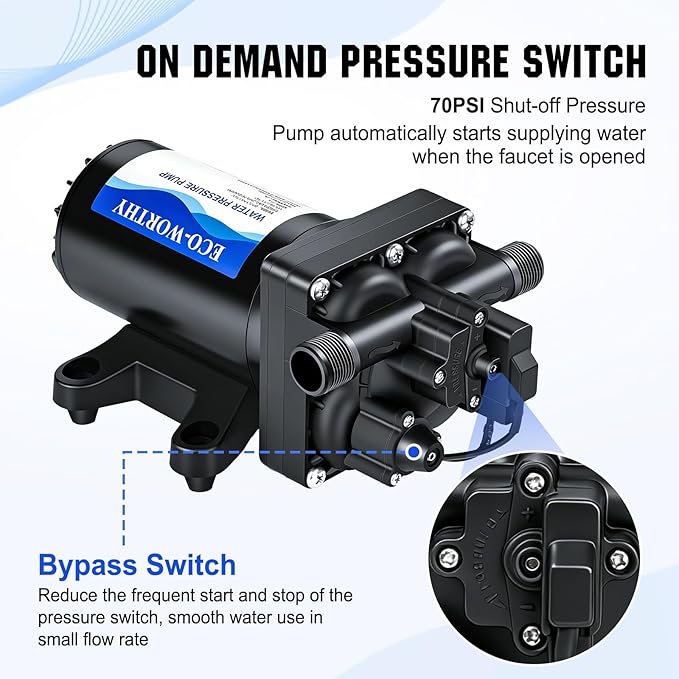 ECO-WORTHY 110V AC Fresh Transfer Diaphragm Water Pump On Demand 5.5GPM 70PSI High Pressure Water Booster Pump 110 Volt with Pressure Switch for Irrigation Garden Hose Sprinkler Home RV