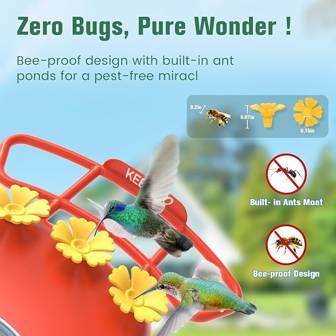 2.5K Hummingbird Feeder with Camera, Wireless Smart Bird Feeders for Outdoors, 2.4Ghz WiFi, AI Bird Identify, Instant Notification, Include 32GB SD Card, Ant Moat & Bee-Proof (Red)