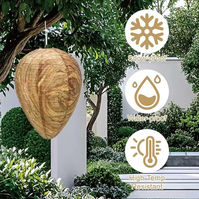 6 Pack Effective Waterproof Wasp Nest Outdoor, Hanging Fake Hornets Nest,Backyard Fake Bee Hive,8.3 inches Diameter 11.5 inches Height,Yellow Jackets