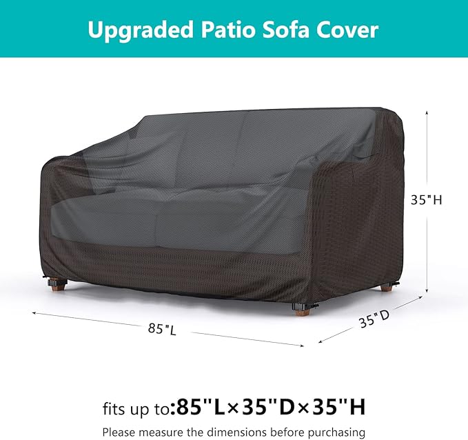 Patio Sofa Cover Waterproof - Heavy Duty 3-Seater Outdoor Couch Cover Patio Furniture Covers with Air Vent and Handles, 85" L×35" D×35" H, Black