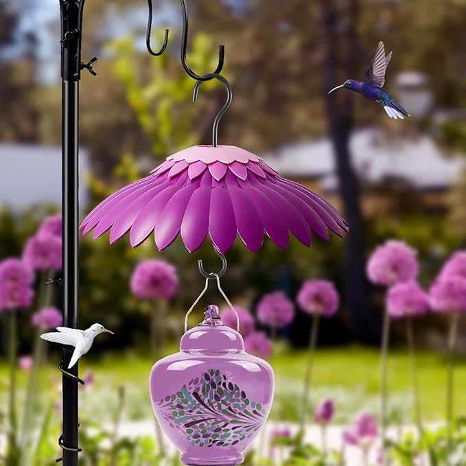 Beserie Baffle for Bird Feeder Cover With 3 Hooks - Suitable for Hummingbird and Wild Bird Feeders, Built-in Moat, Protective Hanging Cover, 14 Inches (Deep Purple)