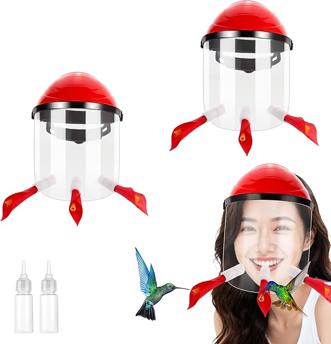 Hummingbird Feeder Hat, Outdoors Hummingbird Feeder Mask with 3 Feeding Ports (2PCS)