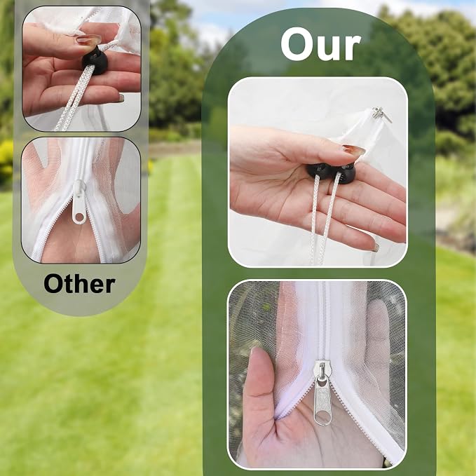 2 Pack 13x13ft Extra Large Fruit Tree Netting with Double Zipper & Double Drawstring, Heavy Duty Bird Netting for Fruit Trees, Reusable Tree Nets to Protect from Birds, Squirrels, Deer