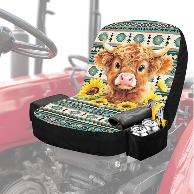 Aztec Riding Lawn Mower Seat Cover for Tractor Accessories Highland Cow Lawn Mower Seat Cover Protector Compatible with John Deere Cub Cadet, for Kubota