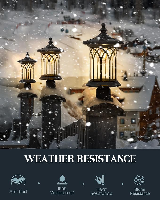 2 Pack Solar Post Lights Outdoor Waterproof Dusk to Dawn E26 IP44 | 2 pack dusk-to-dawn solar post lights with E26 base, IP44 waterproof PC shell, 2600mAh battery for pathway, driveway, lawn