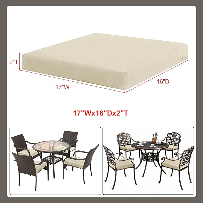 Favoyard Outdoor Chair Cushion Set of 4 Rainproof & Color Fade Resistant 17 x 16 x 2 in Square Corner Patio Furniture Cushions with Waterproof Hidden Zipper Attach Ties for Dining Table Chairs Seats