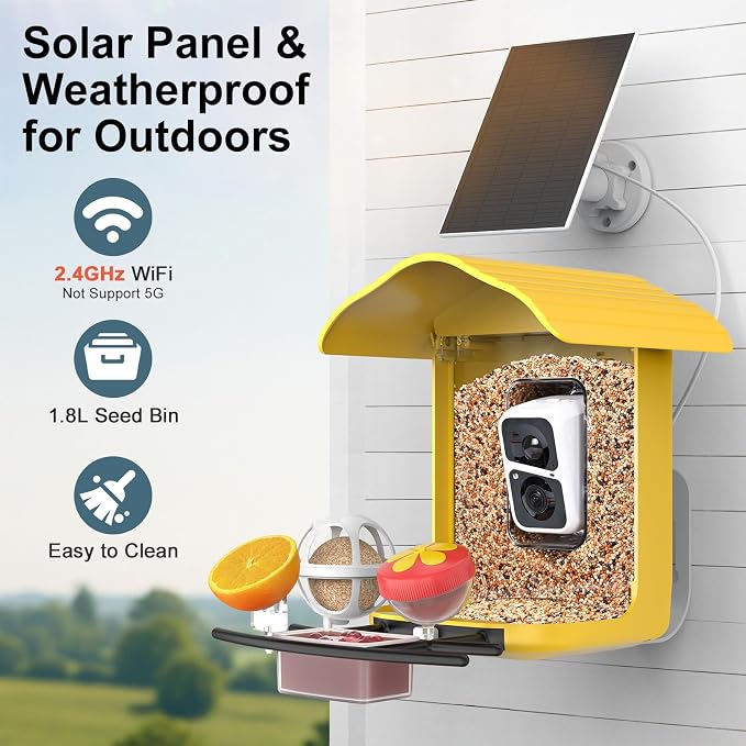 birdsnap® PAV-Bird Feeder with Camera,2K HD with 64GB Card, AI Identify Smart Bird House Cam Solar Panel,Live Stream,Motion Detection,Auto Record Video for Backyard Outdoors,Ideal Gift for Bird Lover