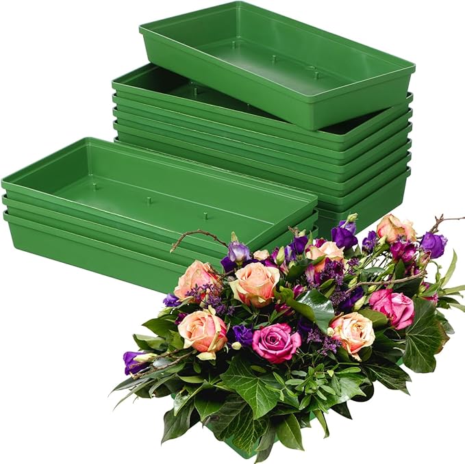 POPETPOP 10 Pack Floral Foam Bowl: Large Size 10.6 Inch Plastic Floral Trays for Flower Arrangement, Rectangle Flower Foam Tray for Wedding Table Party Festival Centerpiece Decor