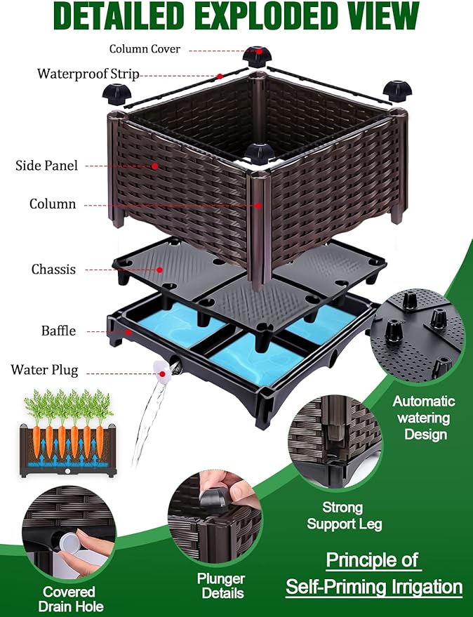 Kalolary 4 Sets Raised Garden Bed Elevated Garden Bed with Legs Patio Plant Boxes Vegetable Flowers Planting Raised Container for Indoor Outdoor Plant Fence Balcony Yard Gardening Supplies