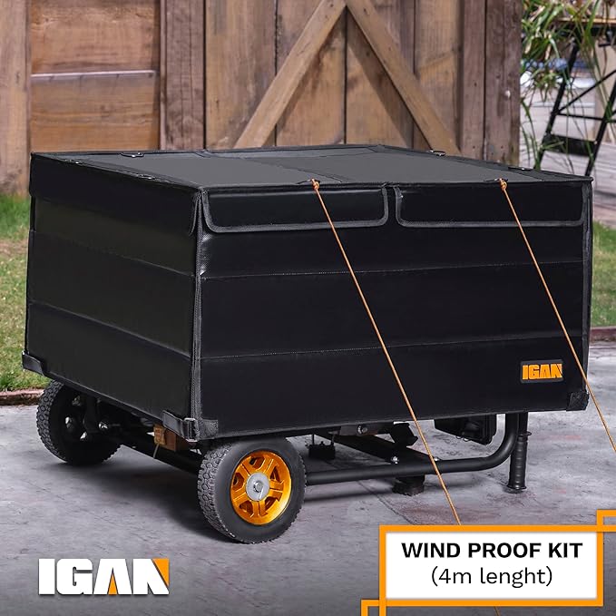 IGAN Generator Covers While Running Pro-Max for most 3500w-12000w Generators - Ultra Heavy Duty Generator Covers for Outside with Windproof Kit - Portable Waterproof Generator Cover, Black