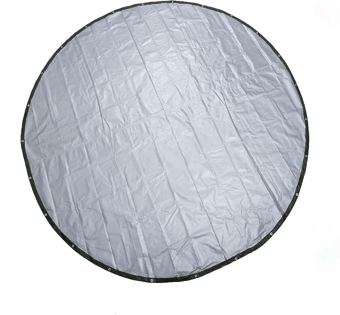 GUARD SHIELD Round Tarp 8 Feet Waterproof Heavy Duty Circle Tarps for Under Pool Green/Silver Multi Purpose Circular Outdoor Cover