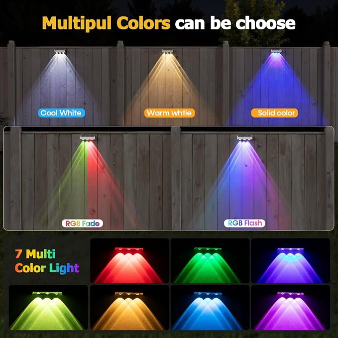 NIORSUN Solar Fence Lights, 12 Pack LED Outdoor Solar Deck Lights with Lenses, RGB Color, IP65 Waterproof, Solar Lights for Outside, Wall, Patio, Railing, Yard (White)