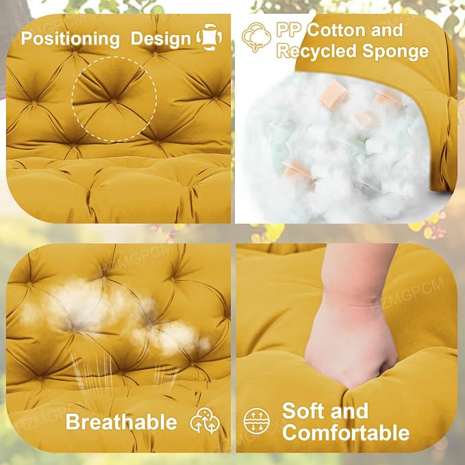 Premium 5"Thick Waterproof Outdoor Swing Cushions Sturdy Durable 2-3 Seat Replacement Porch Swing Cushions with Backrest&Ties Bench Cushion for Outdoor Furniture Backyard Patio(Yellow60x40in)