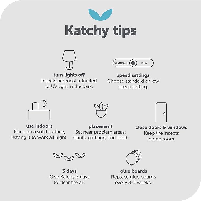 Katchy Midnight Indoor Insect Trap – Auto/Manual Mode – Blue Light & Fan Suction Catcher for Mosquito, Fruit Fly, Gnat, Fungus Gnat & Moth – Ideal for Kitchen & Indoor Plants (Black)