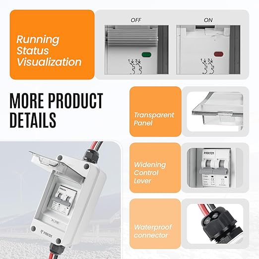 Solar Panel Disconnect Switch 1000V DC/AC 40A PV Disconnect Switch Outdoor Miniature Circuit Breaker IP65 More Space Quick Installation for Solar PV Array Homes Battery (1000V 40 Amp)