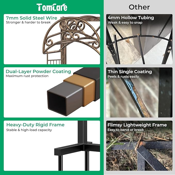 TomCare Garden Hose Holder Upgraded Detachable Water Hose Holder Thick Metal Hose Hanger Heavy Duty Free Standing Garden Hose Storage Hose Stand Decorative Hose Organizer for Outside, Bronze