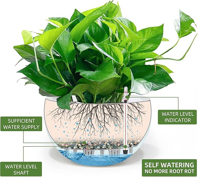 Dexceder 10.5 Inch Self Watering Hanging Planter (White) | Thickened Large Hanging Basket Flower Plant Pot with Water Level Indicator Indoor Outdoor