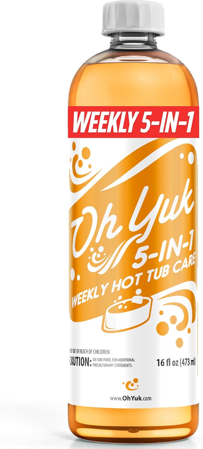 Oh Yuk 5-in-1 Weekly Hot Tub Chemicals – Hot tub Clarifier, Cleaner, Conditioner – Helps Control Water Balance & Combat Buildup – Spa Care Chemicals for All Types Including Inflatable & Portable