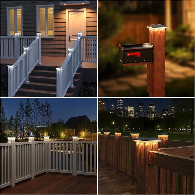 4x4 Solar Post Cap Lights Outdoor, 16 LED Fence Post Solar Lights with 3 Light Modes, Deck Post Lights Solar Powered Waterproof Fits 4x4 Posts Vinyl Wooden Posts for Deck Patio(Black, 2 Pack)