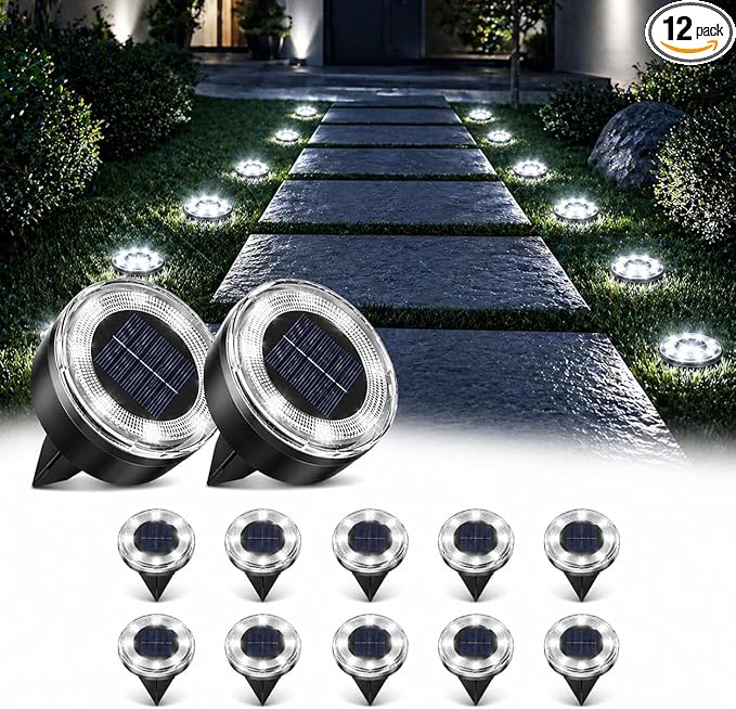 vighep Mini Solar Ground Lights, 12 Pack Solar Lights Outdoor Waterproof, Upgraded LED Flat Landscape Lighting for Outside Pathway Garden Patio Yard Driveway,Cold White