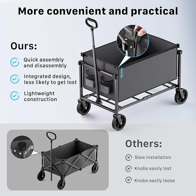 Collapsible Wagon Cart with Wheels, 150L Lightweight Foldable Utility Cart, Portable Rolling Wagon for Garden, Shopping, Sports, Camping, Transport, Darkgray