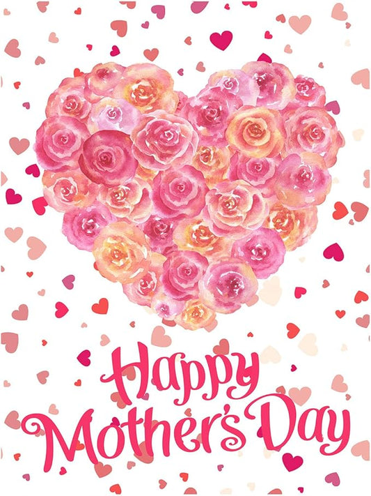 Wamika Happy Mother's Day Pink Red Rose Flower Double Sided House Flag Garden Banner 28" x 40", Best Mom Love Flowers Heart Mother Day Garden Flags for Anniversary Yard Outdoor Decoration
