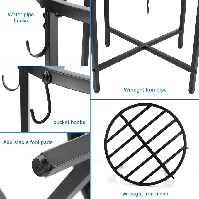 Z8 Rain Barrel Stand with Bucket & Hose Hooks Heavy Duty Water Collection Base Suitable for 45/50/55 Gallon Outdoor Rain Barrel
