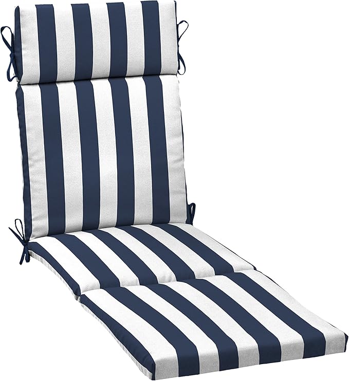 Arden Outdoor Chaise Cushion, 21 in x 72 in, Weather-Proof, Rain-Proof, Fade Resistant Patio Cushion for Chaise Lounger Sapphire Blue Cabana Stripe