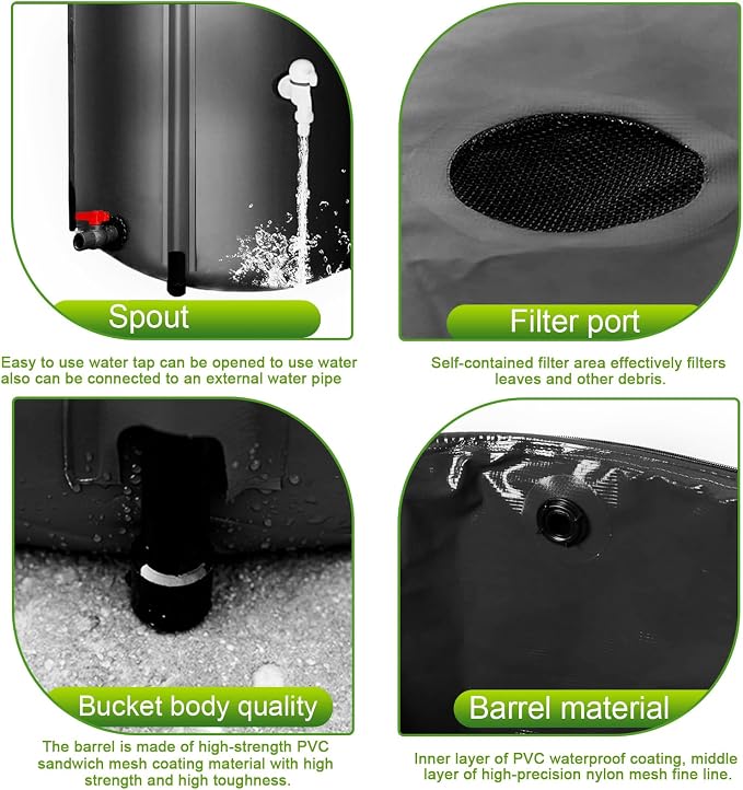 Eco-Friendly Rain Barrel – Efficient Rainwater Collection System with Spigot and Hose – Perfect for Garden Watering and Water Storage – 52 Gallon Portable Water Tank